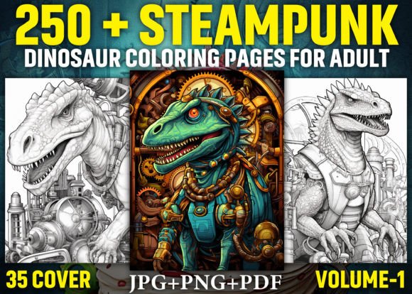 Download 250+ Steampunk Dinosaur Coloring Pages - Premium Bundle