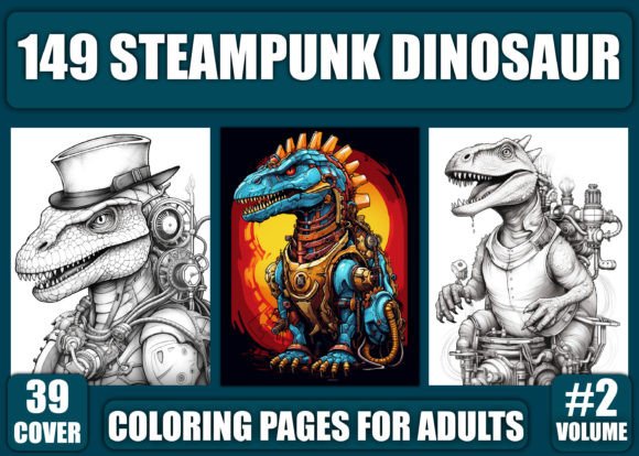 Download Steampunk Dinosaur Coloring Pages - KDP - Premium Resources