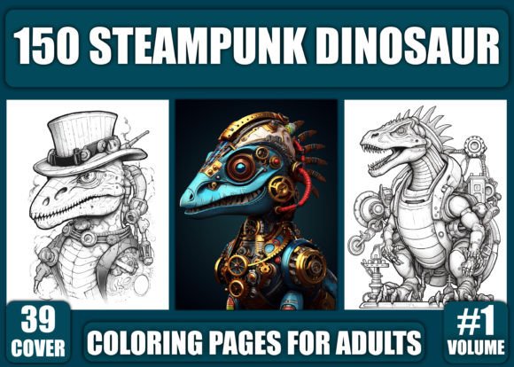 Download Steampunk Dinosaur Coloring Pages - KDP - Premium Resources