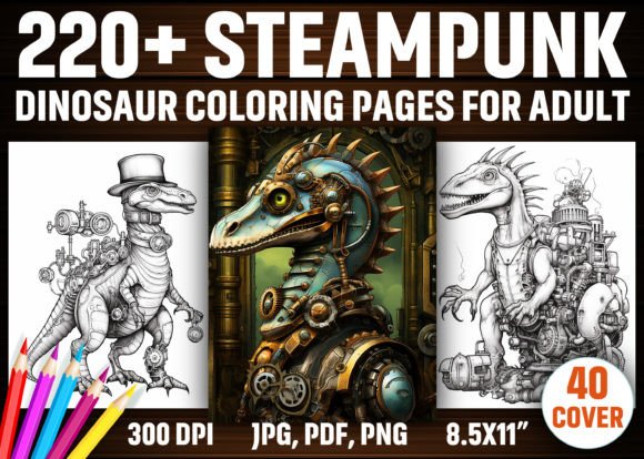 Download 220+ Steampunk Dinosaur Coloring Pages - Premium Bundle